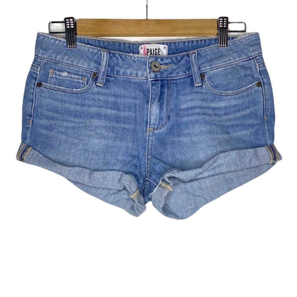 Paige Jean Shorts Size 26 Jimmy Jimmy Short Cotton Blend Rolled Hem Women's Blue